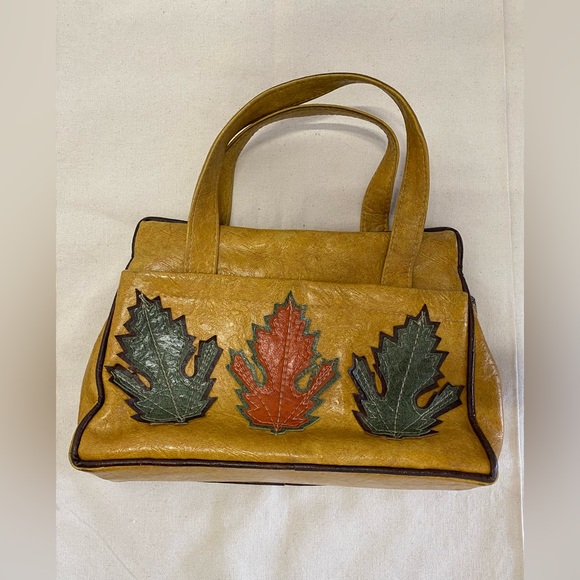 Vintage Faux Leather Simple Leaf Design MultiColor Handbag Fall Casual 70s - Picture 11 of 11